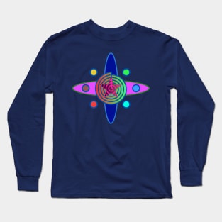 Retro Abstract Star Symbol with Rotating Spheres Long Sleeve T-Shirt